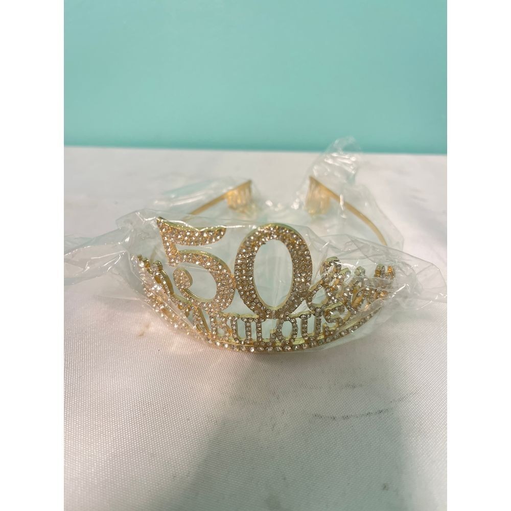 Elegant Gold '50' Rhinestone Birthday Tiara Crown - Celebration Headpiece‎